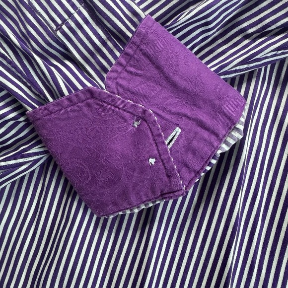 Robert Graham Purple/Blue Striped 16.5 Men's L Shirt Purple Cuff Multicolour. - Picture 6 of 10